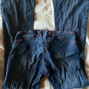 FROM 90s Paris Blue Lace Up Jeans with Flared Bottoms